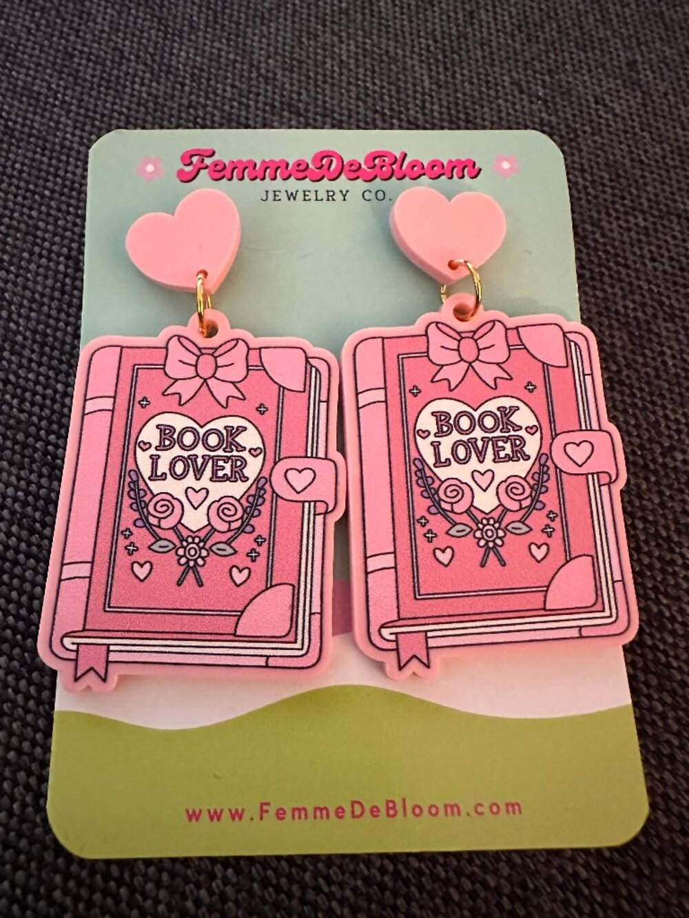 Book Lover Pink Acrylic Drop Earrings